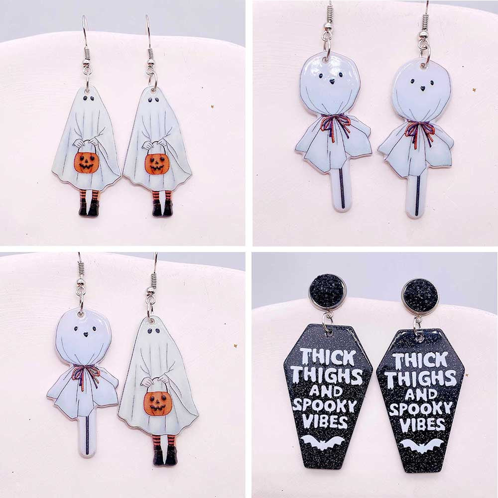 Acrylic Halloween Bat Coffin Plate Earrings (Minimo de Compra 2) MIC-ChenY018