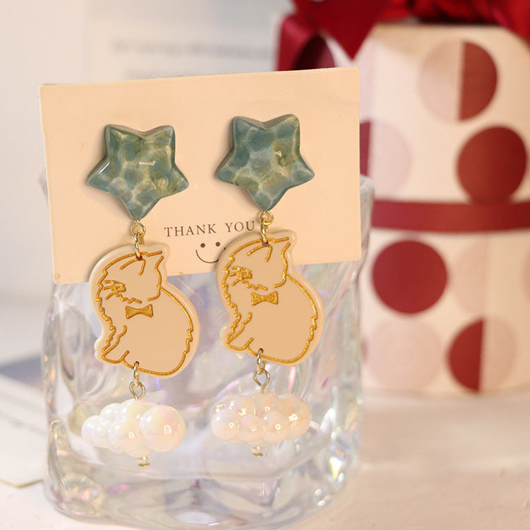 Acrylic cartoon hand made cat earrings MIC-QingJ031