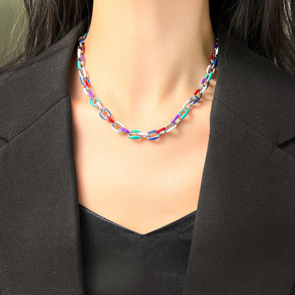 Titanium steel colored painted glaze necklace MYA-JinY002