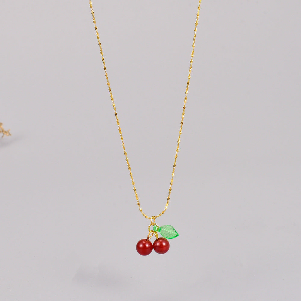 Titanium Steel Gold Plated Cherry Necklace MYA-YiS003