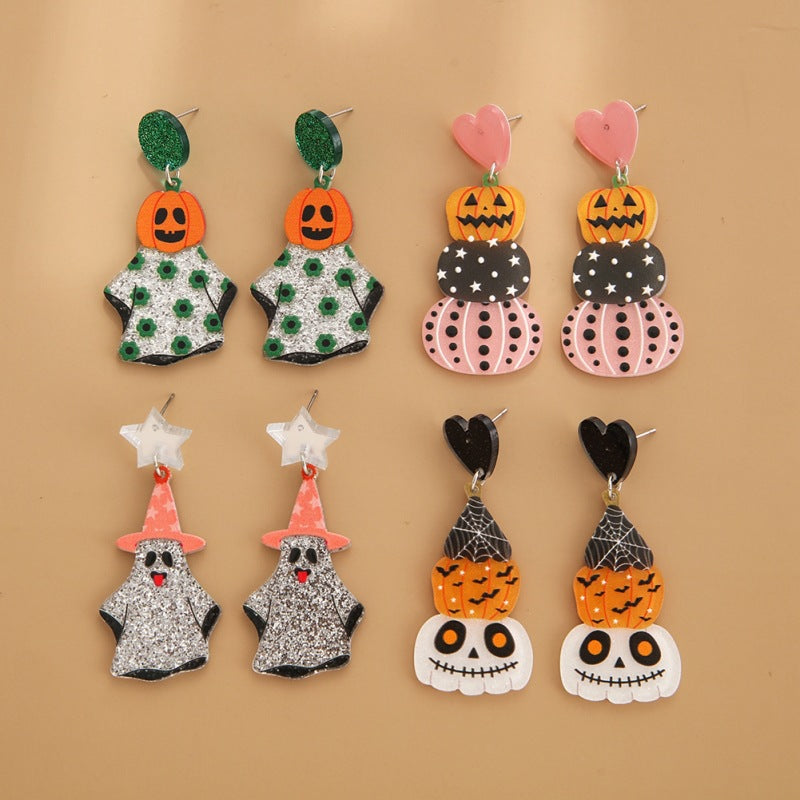 Acrylic funny cartoon pumpkin ghost earrings (Minimo de Compra 3) MIC-YuanQ002