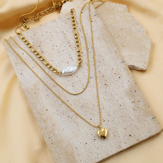 Stainless steel gold-plated triple layered heart-shaped necklace MYA-XuanJ040