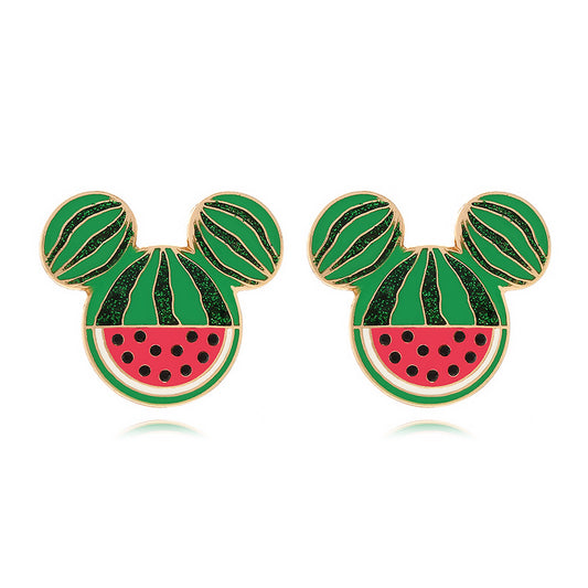 Alloy gradient color diamond studded watermelon earrings MIC-ManY084