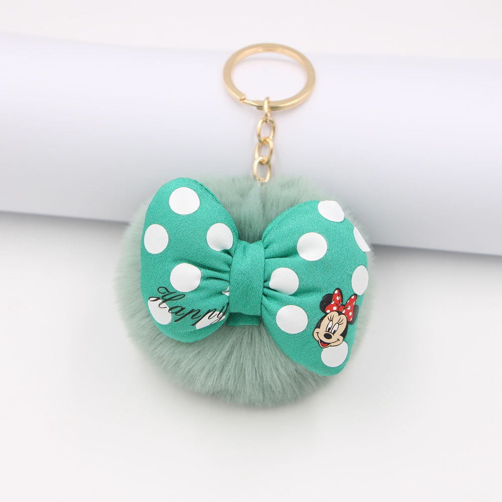 Bow Knot Imitation Rex Rabbit Hair Alloy Hair Ball Pom Pom  Keychain MIC-Zuge005