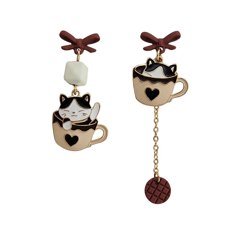 Alloy tea cup kitten earrings (Minimo de Compra 2) MIC-BLD069