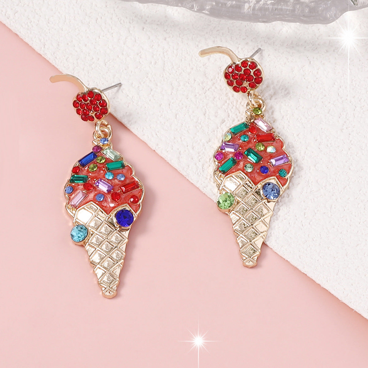 Alloy inlaid colored diamond ice cream earrings MYA-YueL011