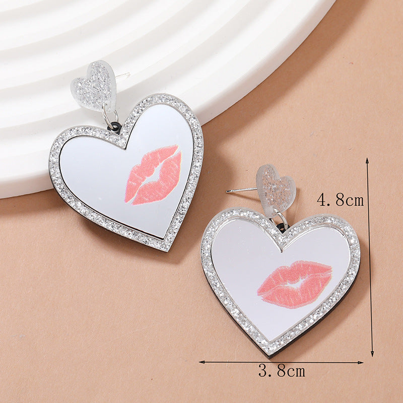 Acrylic Sparkling Pink Love Mirror Earrings MIC-KaiQ004