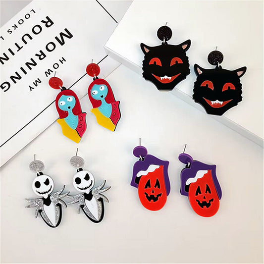 Acrylic Black Cat Witch Skull Earrings MIC-ChouD020