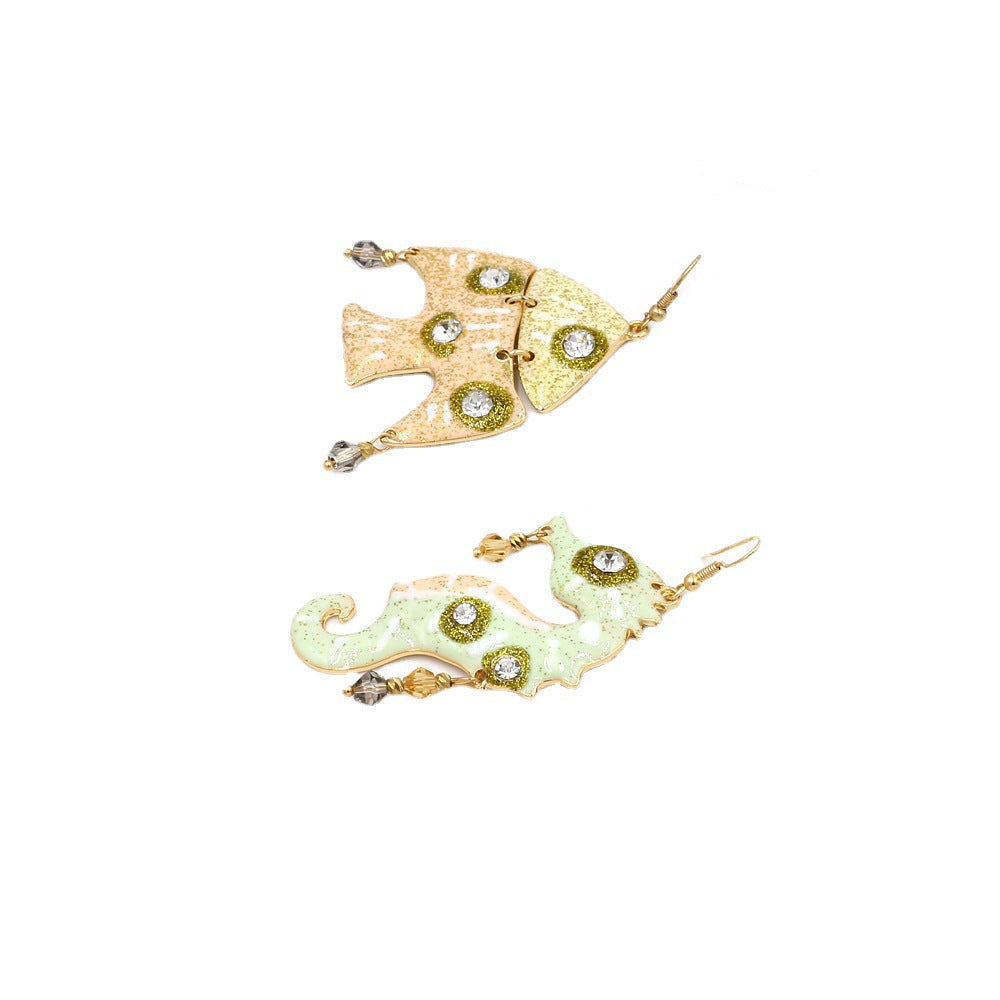 Alloy Drip Oil Seahorse Fish Earrings MYA-ManY075