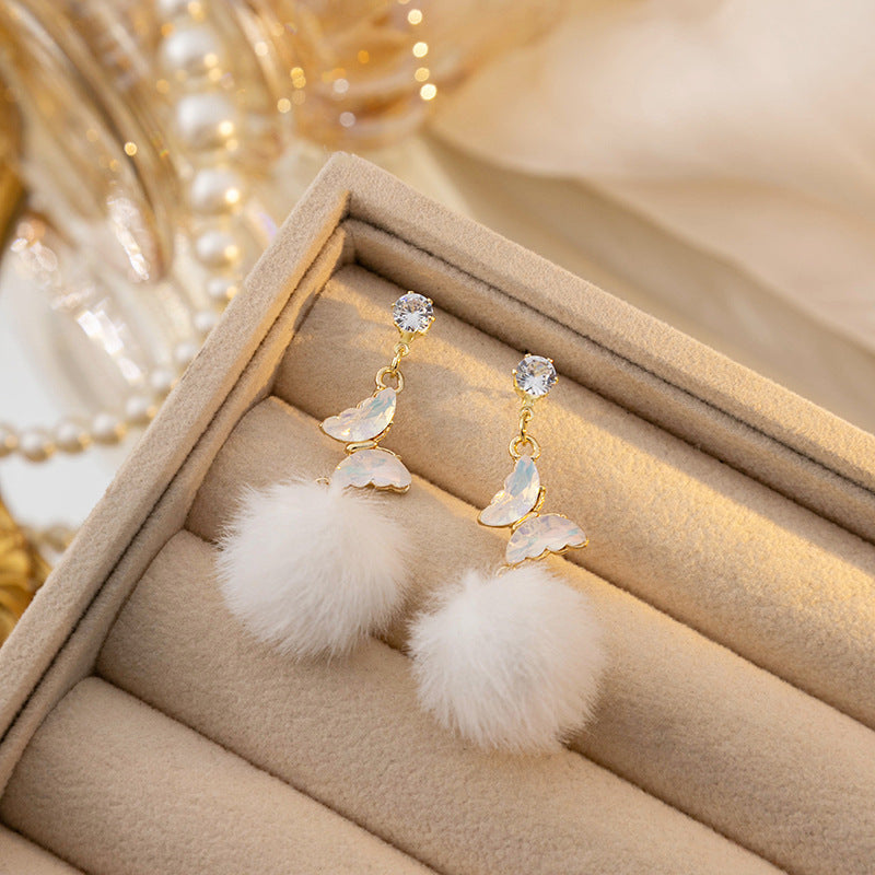 Alloy Long Butterfly Hair Ball Earrings MIC-MDD105