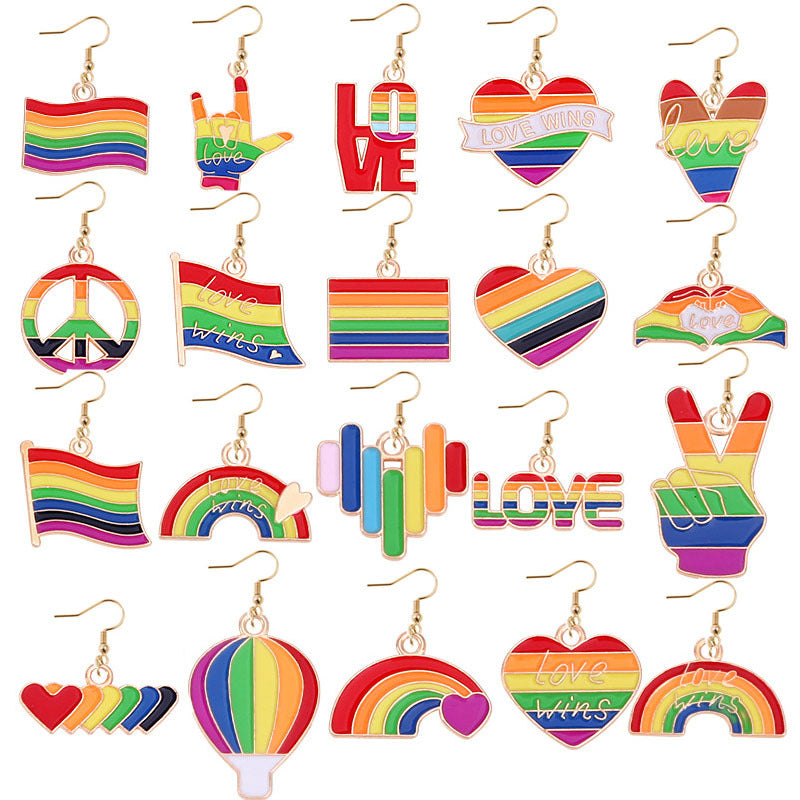 Alloy Rainbow Oil Dropping Earrings MIC-YiY004