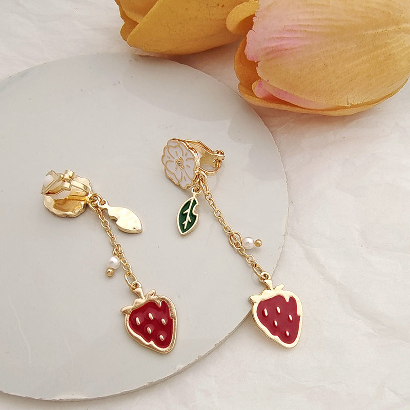 Alloy Dripped Strawberry Flower Earrings (Minimo de Compra 2) MIC-BLD075