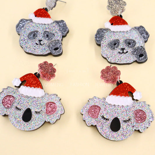 Acrylic Christmas Hat Koala Earrings MYA-OuG088