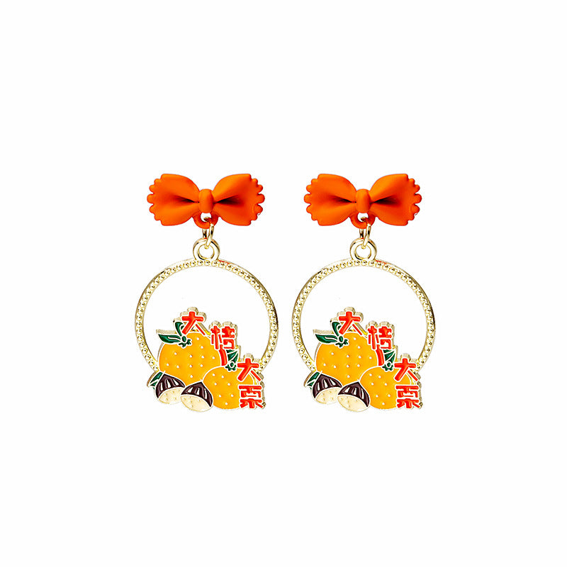 Alloy Apple Peanut Wealth Cat Earrings (Minimo de Compra 2) MIC-MDD065