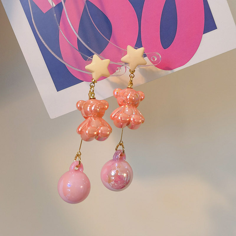 Acrylic Pink Sweetheart Bear Earrings MIC-JiuY047