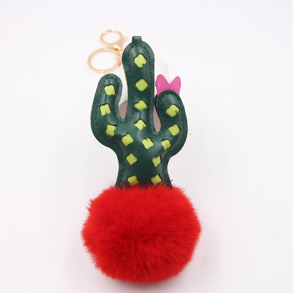 Alloy Faux Hair Cactus Hairball Pom Pom Keychain MIC-Zuge039