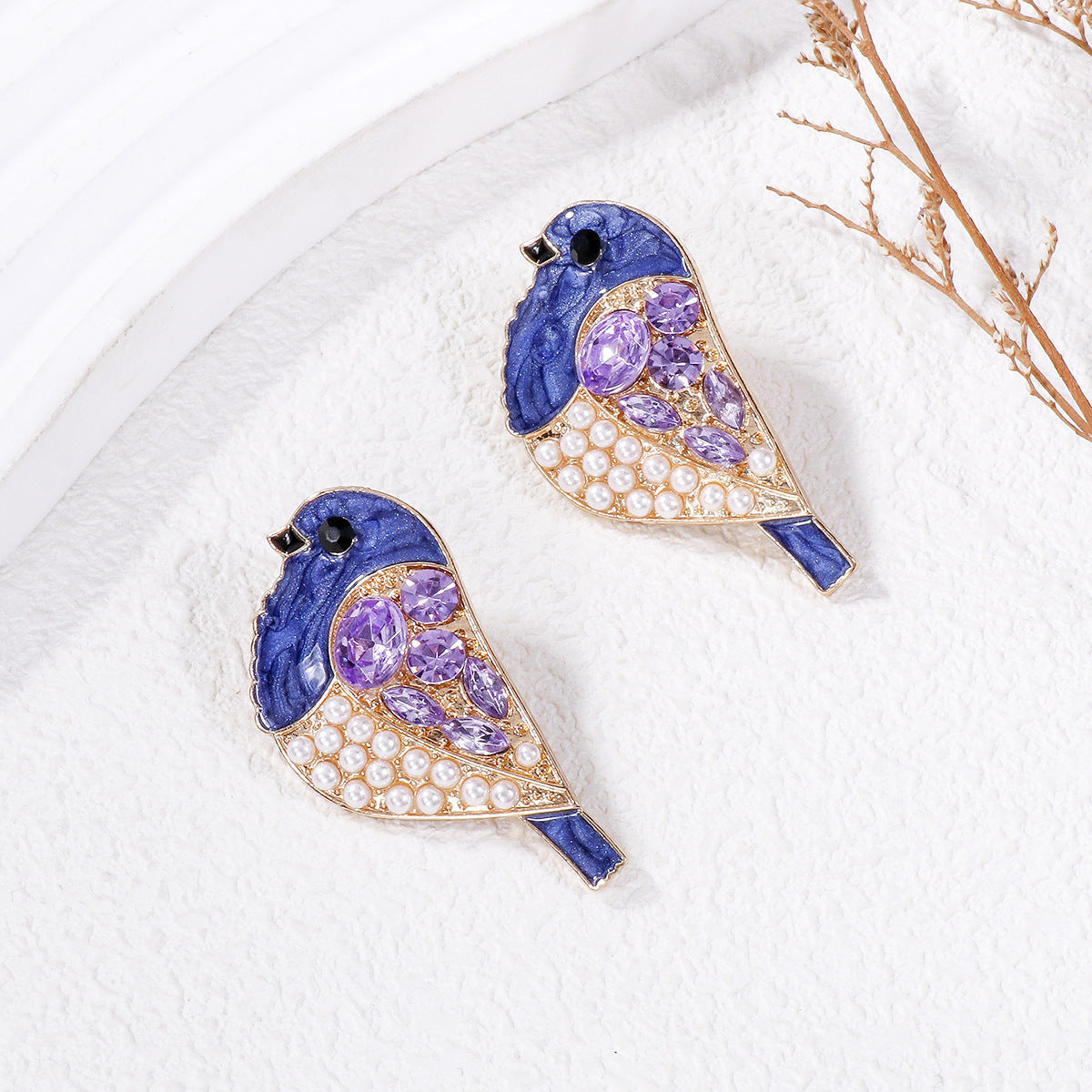 Alloy full diamond bird earrings MYA-JuJ024