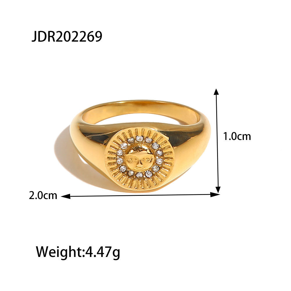 Stainless Steel Round Gold Plated Ring MIC-JieD005