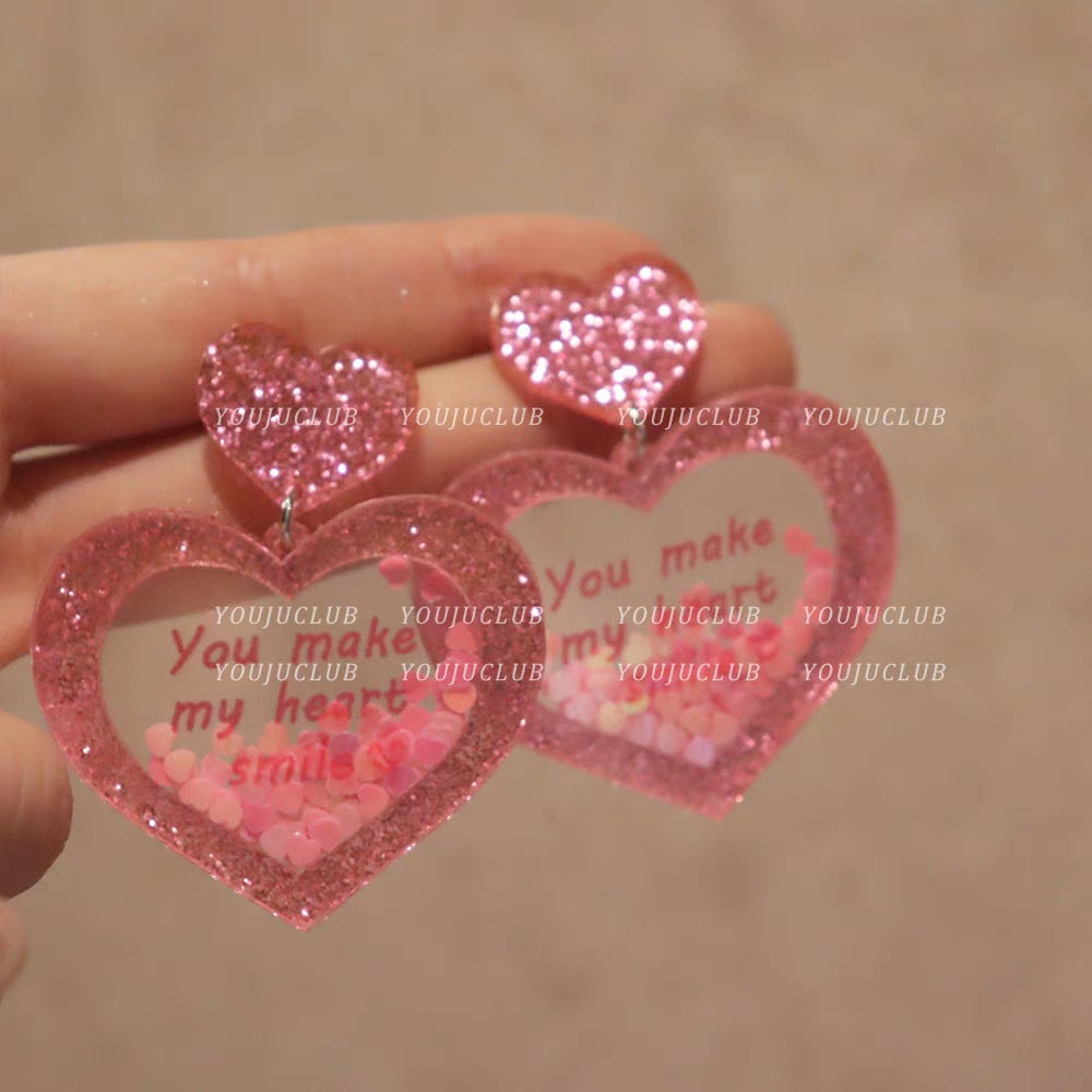 Acrylic quicksand peach heart earrings (Minimo de Compra 2) MIC-XiM053