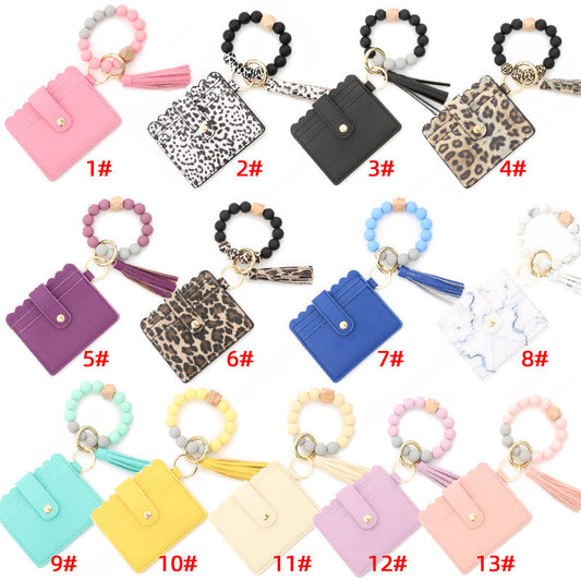 Keychains PU Silicone Bead Tassel Ladies Wallet Bracelet Card Holder MIC-NuoYi019