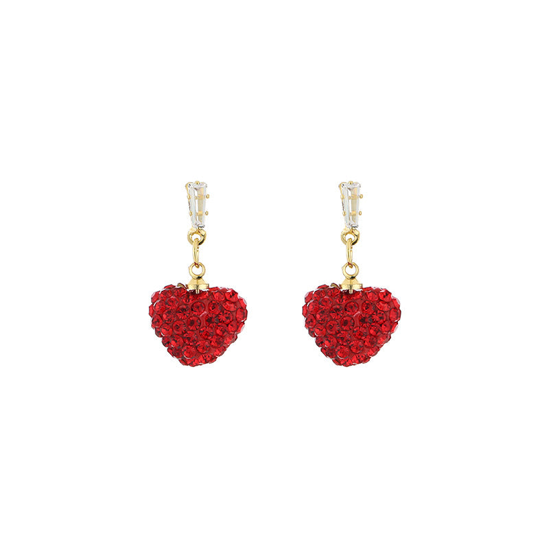 Alloy Red Full Diamond Peach Heart Earrings MIC-MDD155