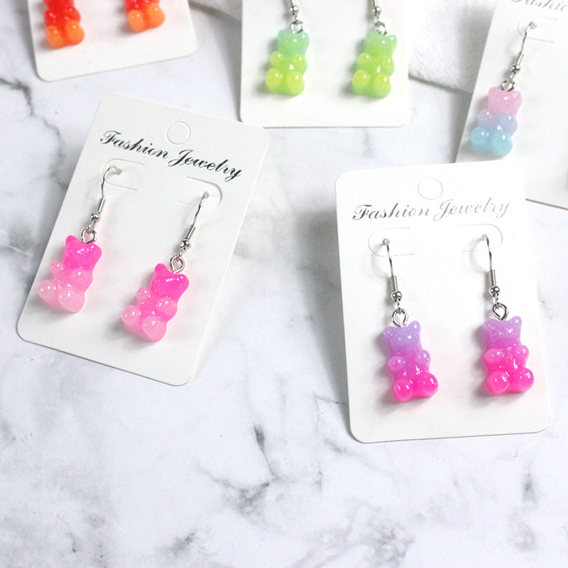 Acrylic Gradient Candy Little Bear Earrings  (Minimo de Compra 2) MYA-PingH015