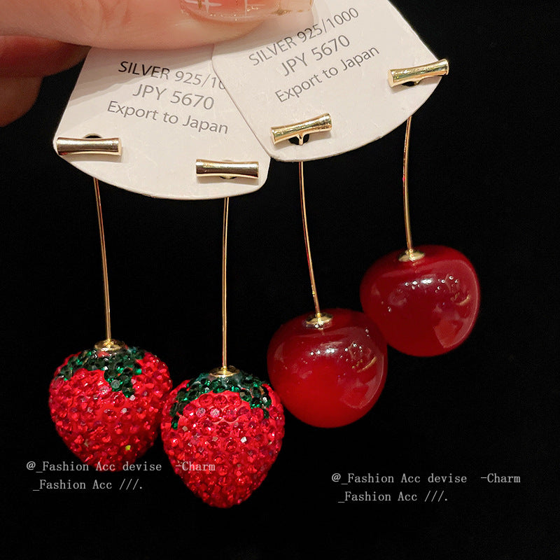 Alloy Diamond Strawberry Cherry Earrings MIC-HuiH010