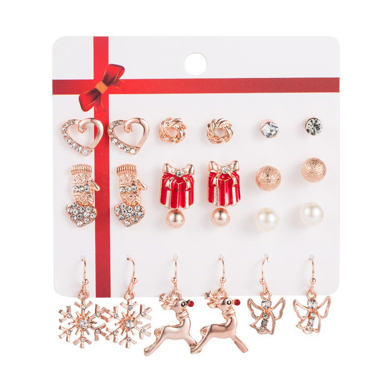 Alloy Christmas Bell Set with Diamond Combination Earrings (Minimo de Compra 2)  MIC-JueH003