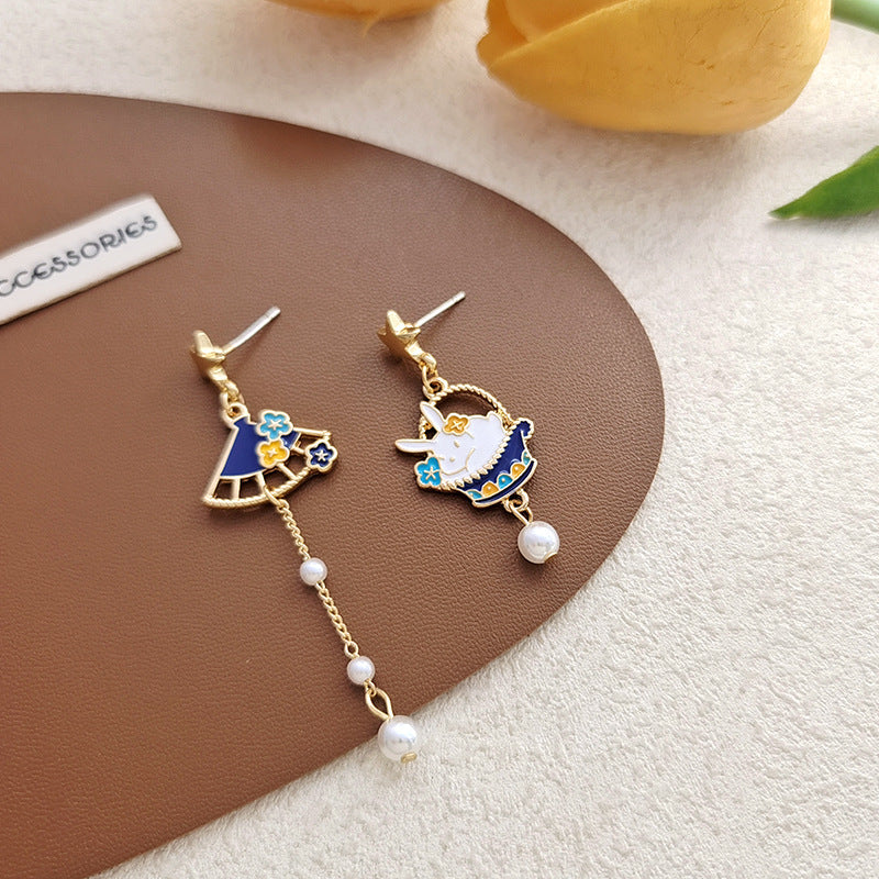 Alloy Asymmetric Little White Rabbit Earrings MIC-BLD031