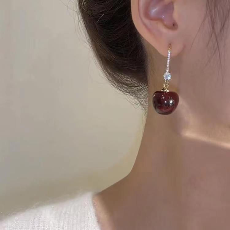 Alloy personalized red cherry earrings MIC-HanC007