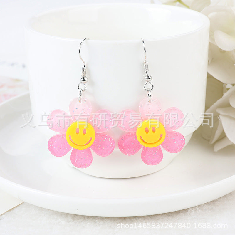 Acrylic smiley face sunflower earrings (Minimo de Compra 2) MIC-YouY017