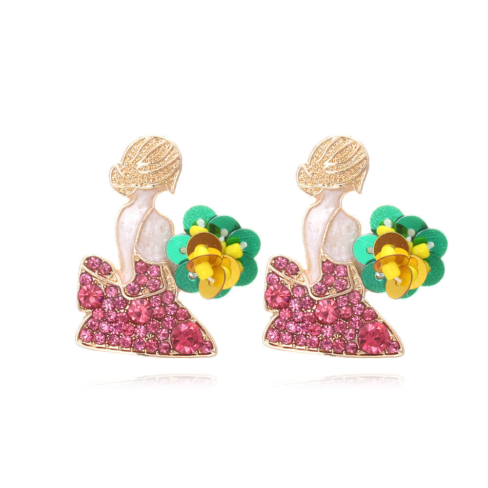 Alloy diamond studded cartoon girl earrings MIC-ManY044