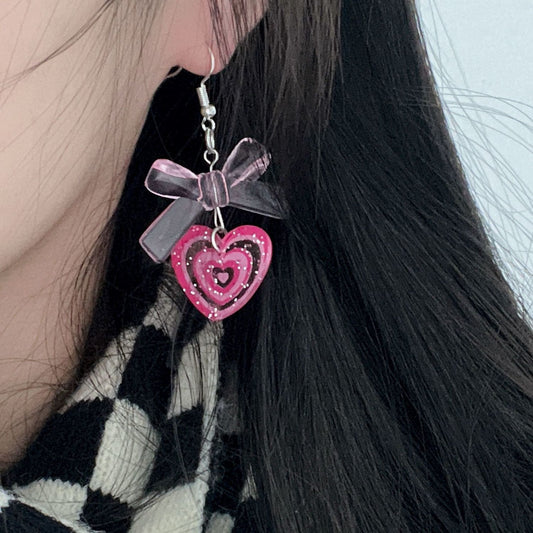 Acrylic Pink Bow Heart Earrings (Minimo de Compra 2) MYA-XiM049