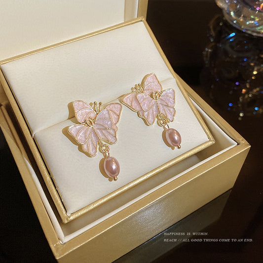 Alloy Butterfly Pearl Earrings MYA-HanK003