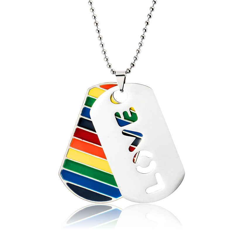 Necklace Stainless Steel Hip Hop Rainbow Drip Oil HanP002