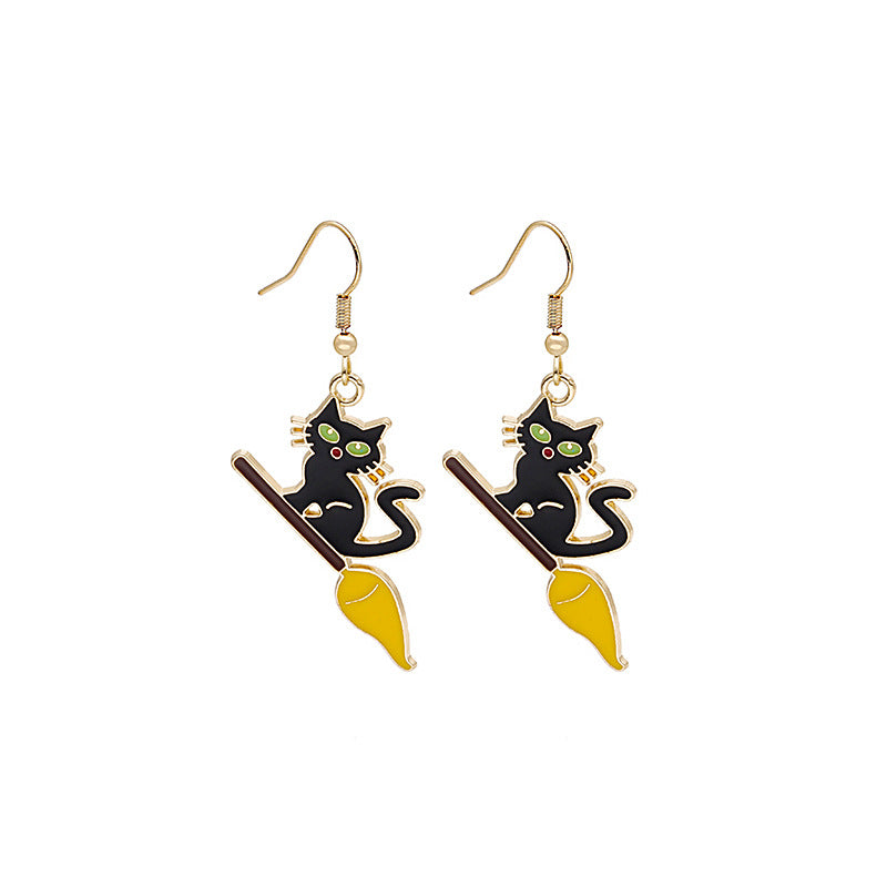 Acrylic Halloween Magic Hat Little Cat Earrings MYA-MDD051