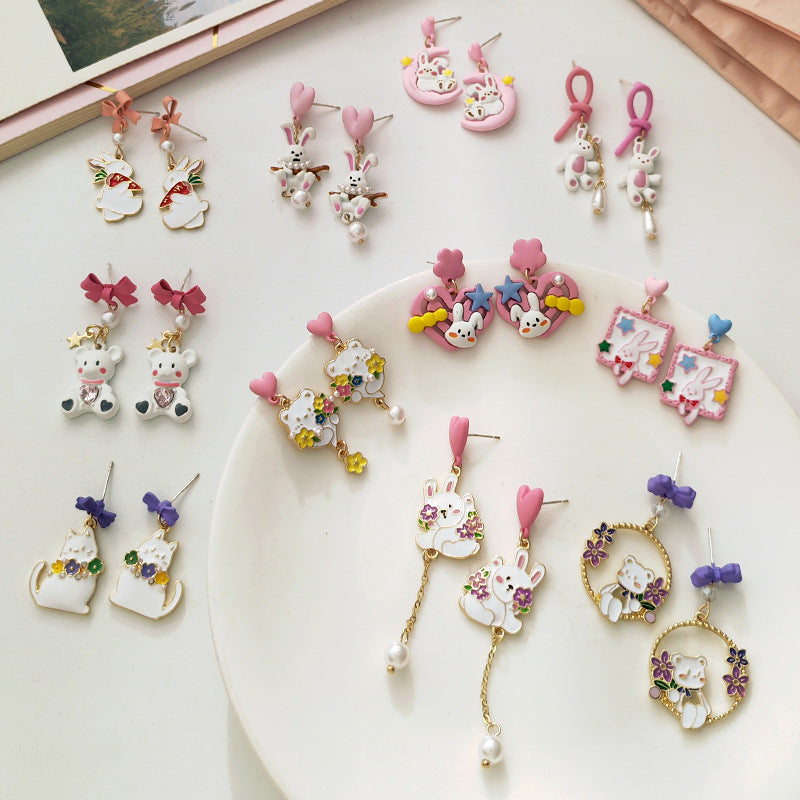 Alloy pink heart-shaped rabbit earrings (Minimo de compra 2) MIC-YBY032