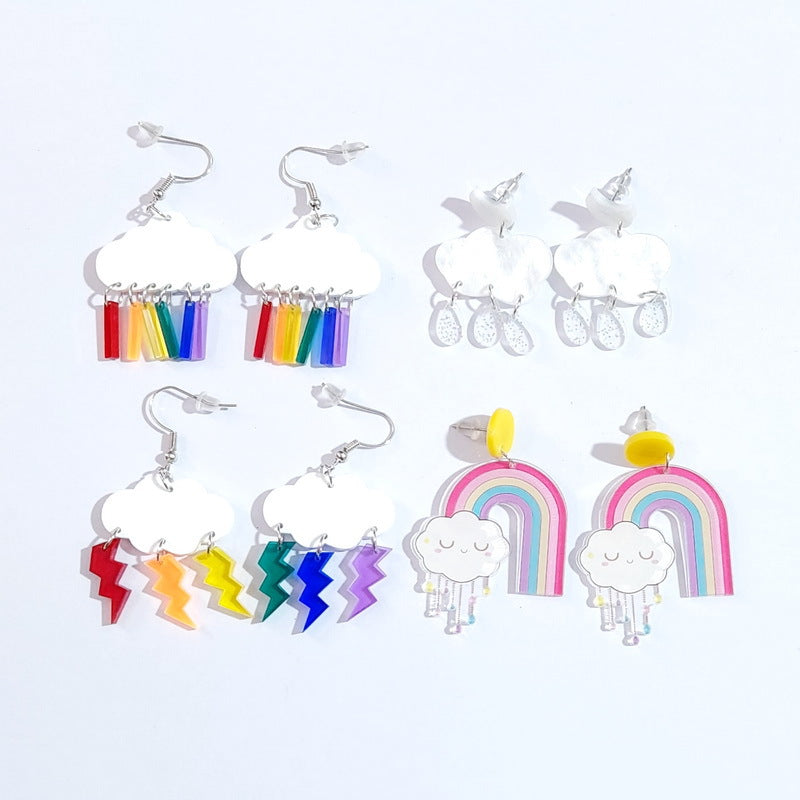 Acrylic Cloud Rainbow Lightning Earrings MYA-XueP095