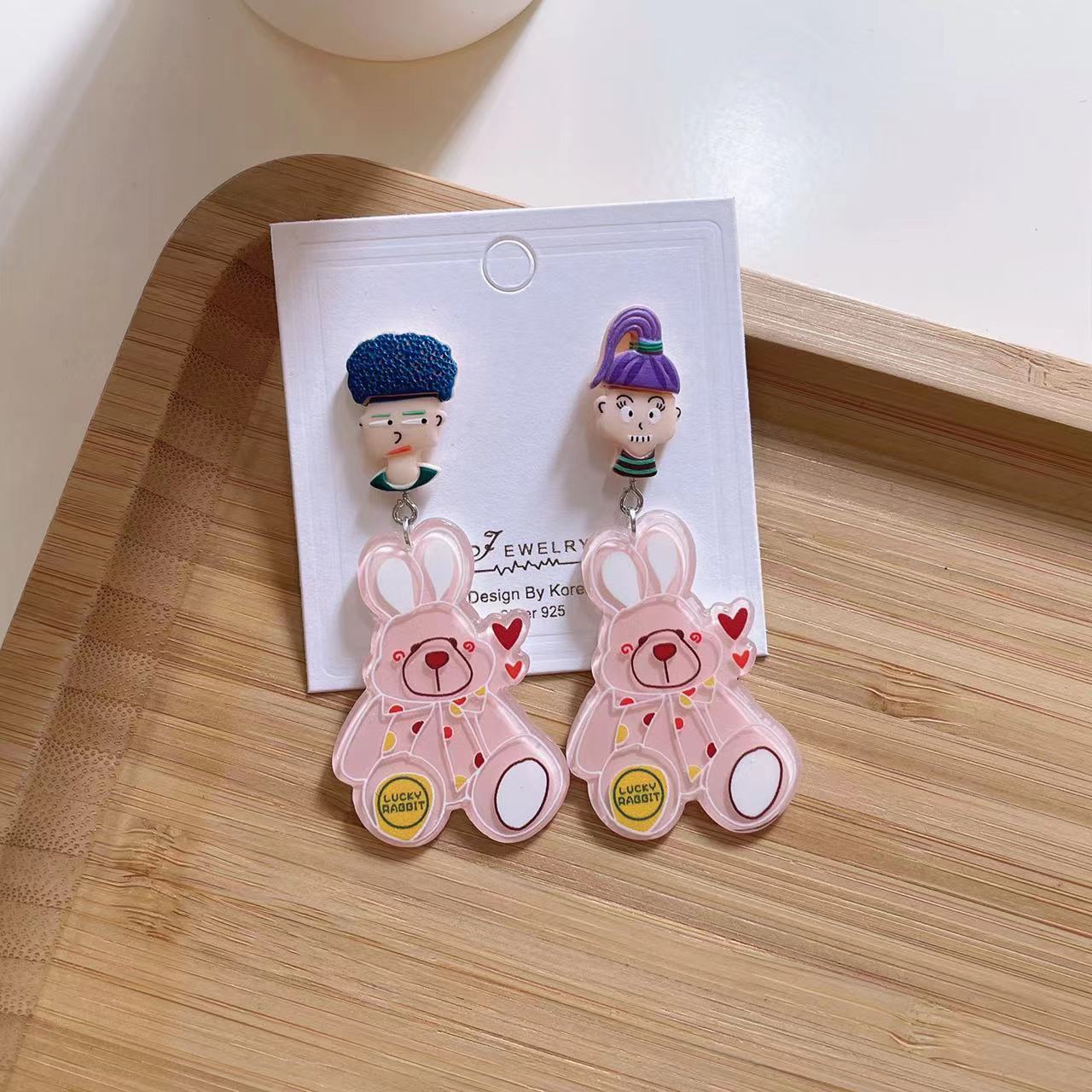 925 silver needle acrylic cartoon girl cute earrings   MIC-YiJ002