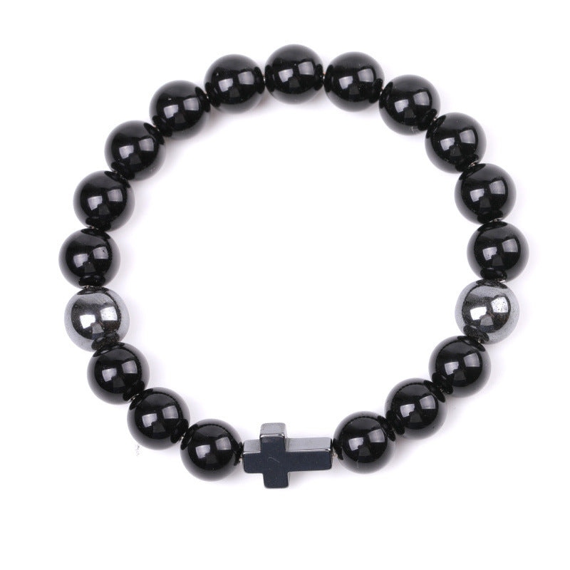 Alloy Cross Black Iron Ore Bracelet MIC-XiuH015