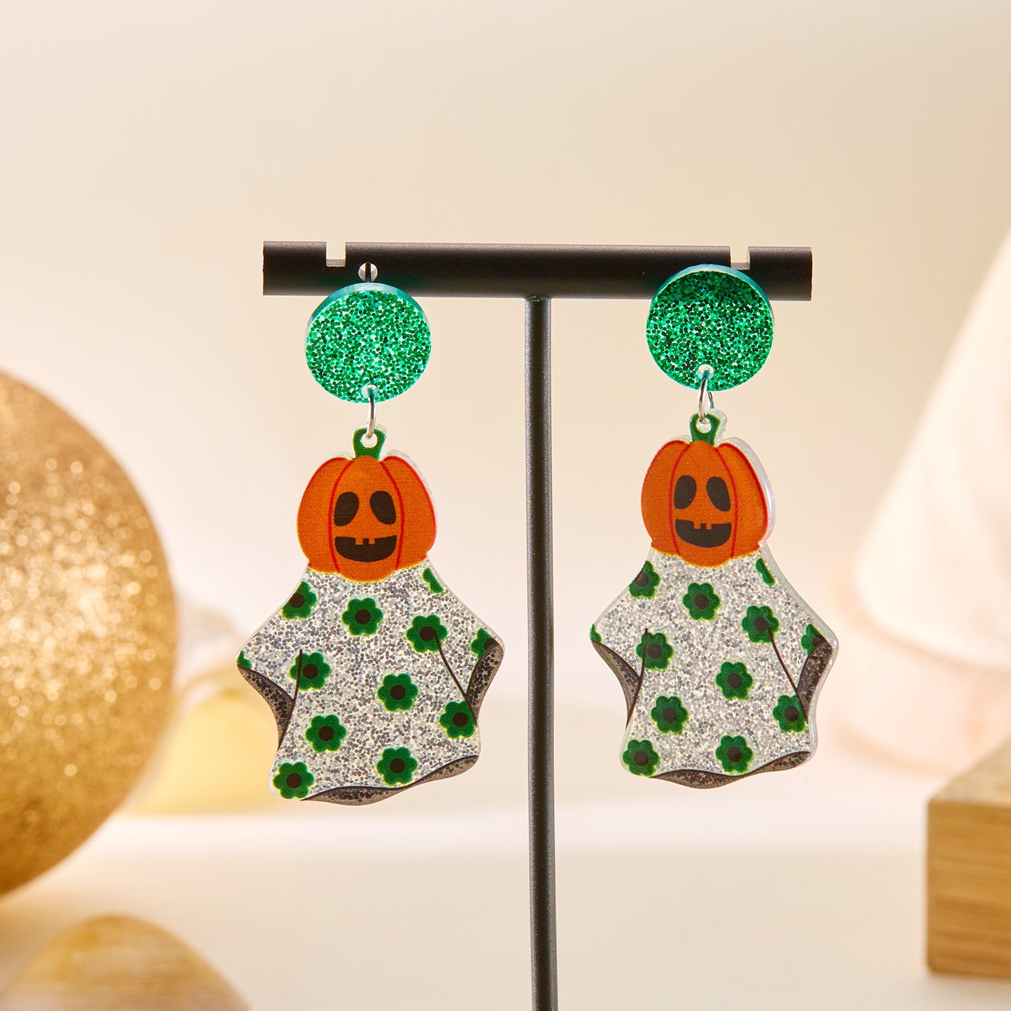 Alloy leaf carved pumpkin bat earrings MIC-ChuY006