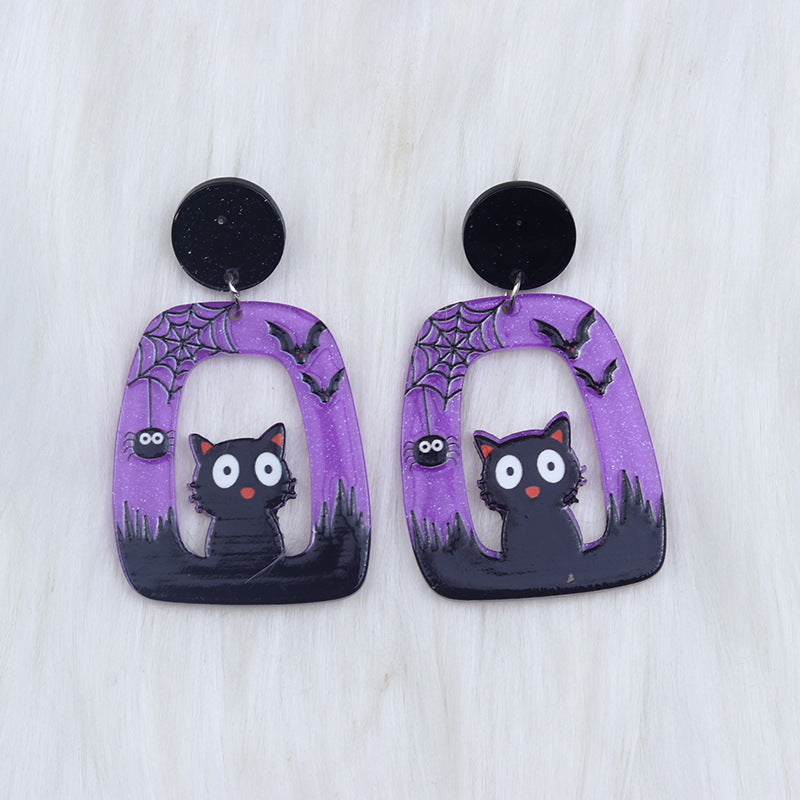 Acrylic Halloween Square Round Hollow earrings (Minimo de Compra 2) MYA-DuA042