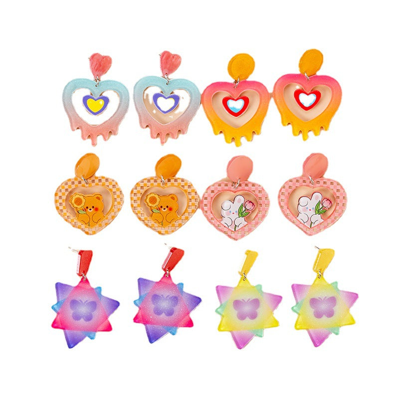 Acrylic embossed printed love earrings (Minimo de Compra 2) MIC-YouY013