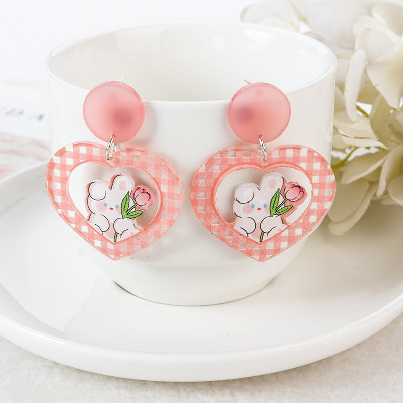 Acrylic embossed printed love earrings (Minimo de Compra 2) MIC-YouY013