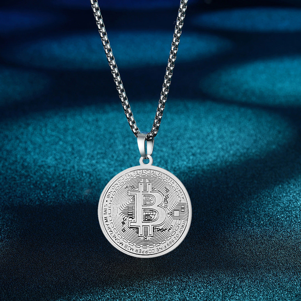 Stainless Steel Bitcoin Pendant Necklace