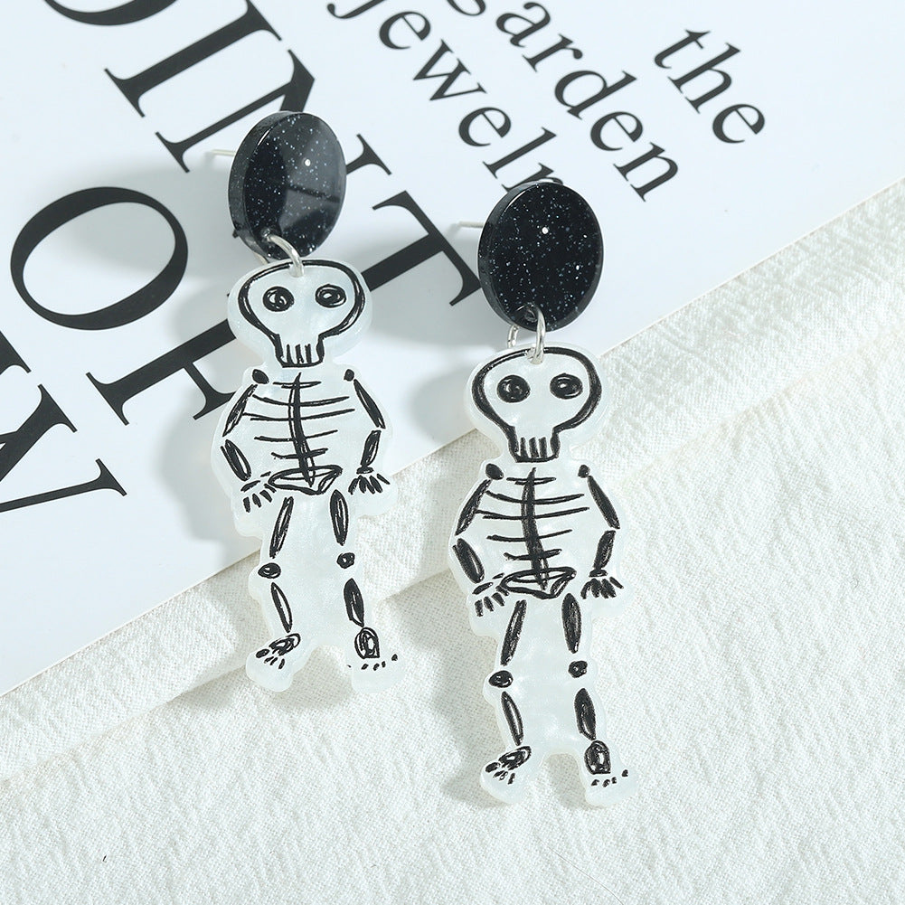 Acrylic Halloween Graffiti Skeleton Earrings (Minimo de Compra 2) MIC-JiqQ001