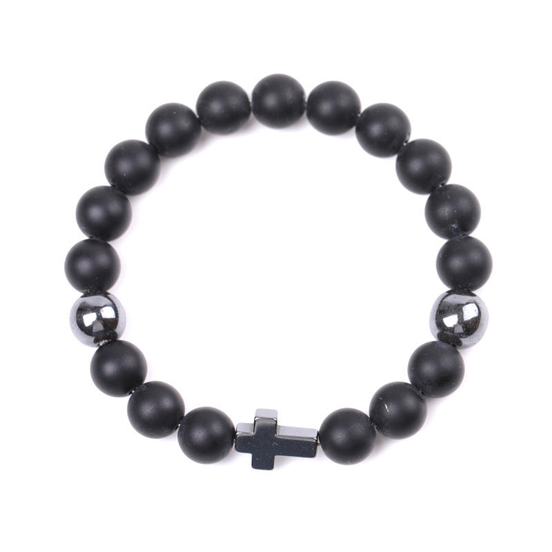 Alloy Cross Black Iron Ore Bracelet MIC-XiuH015