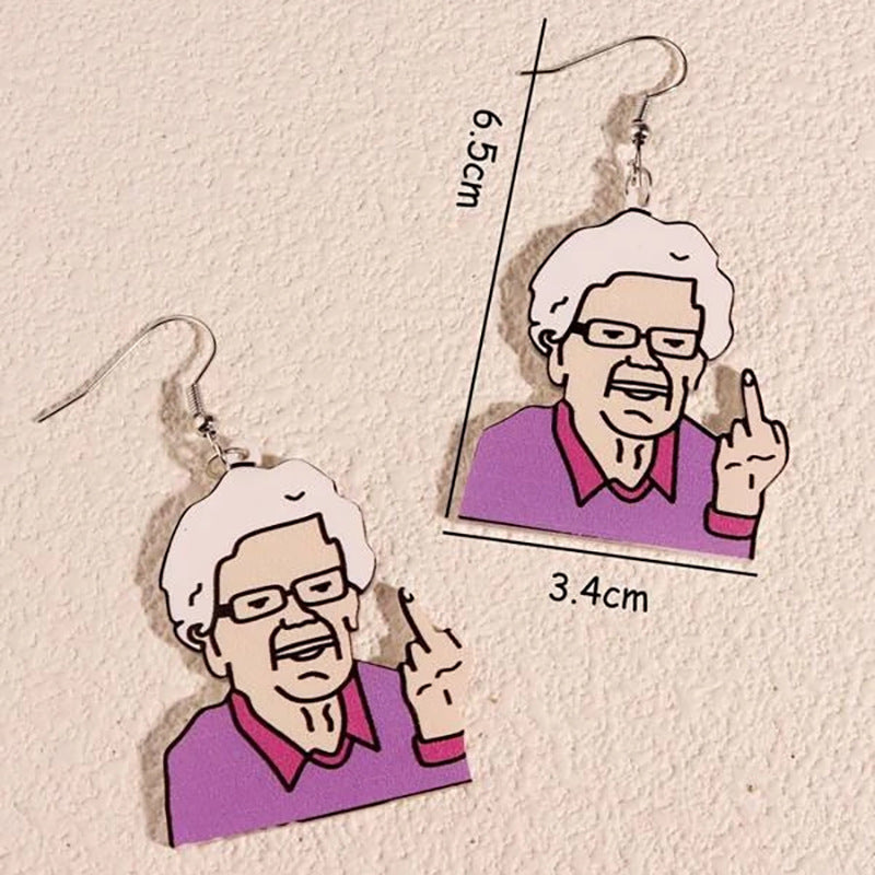 Acrylic Funny Old Lady Earrings MIC-LingX002