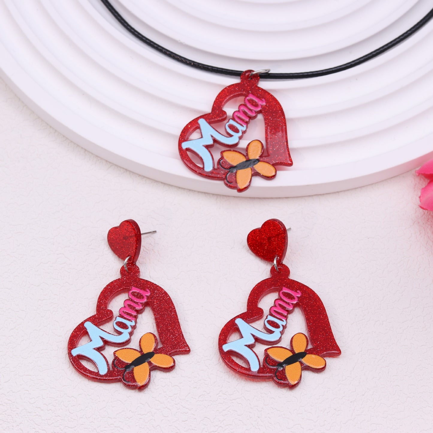 Acrylic hollow red heart earrings MYA-DuA085