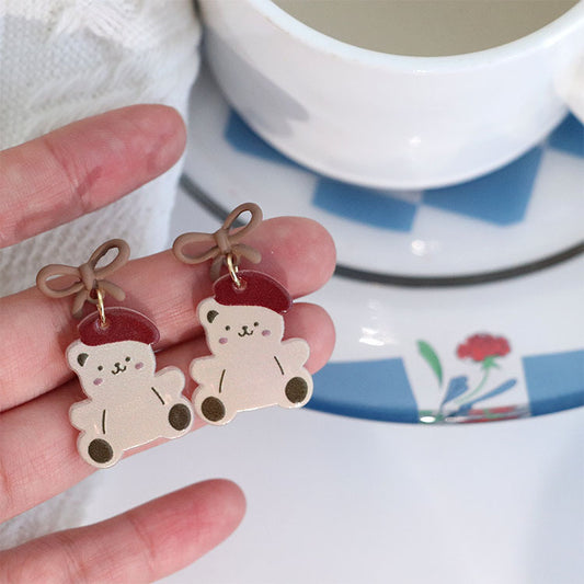 Acrylic Bear Contrast Earrings MIC-QingJ019